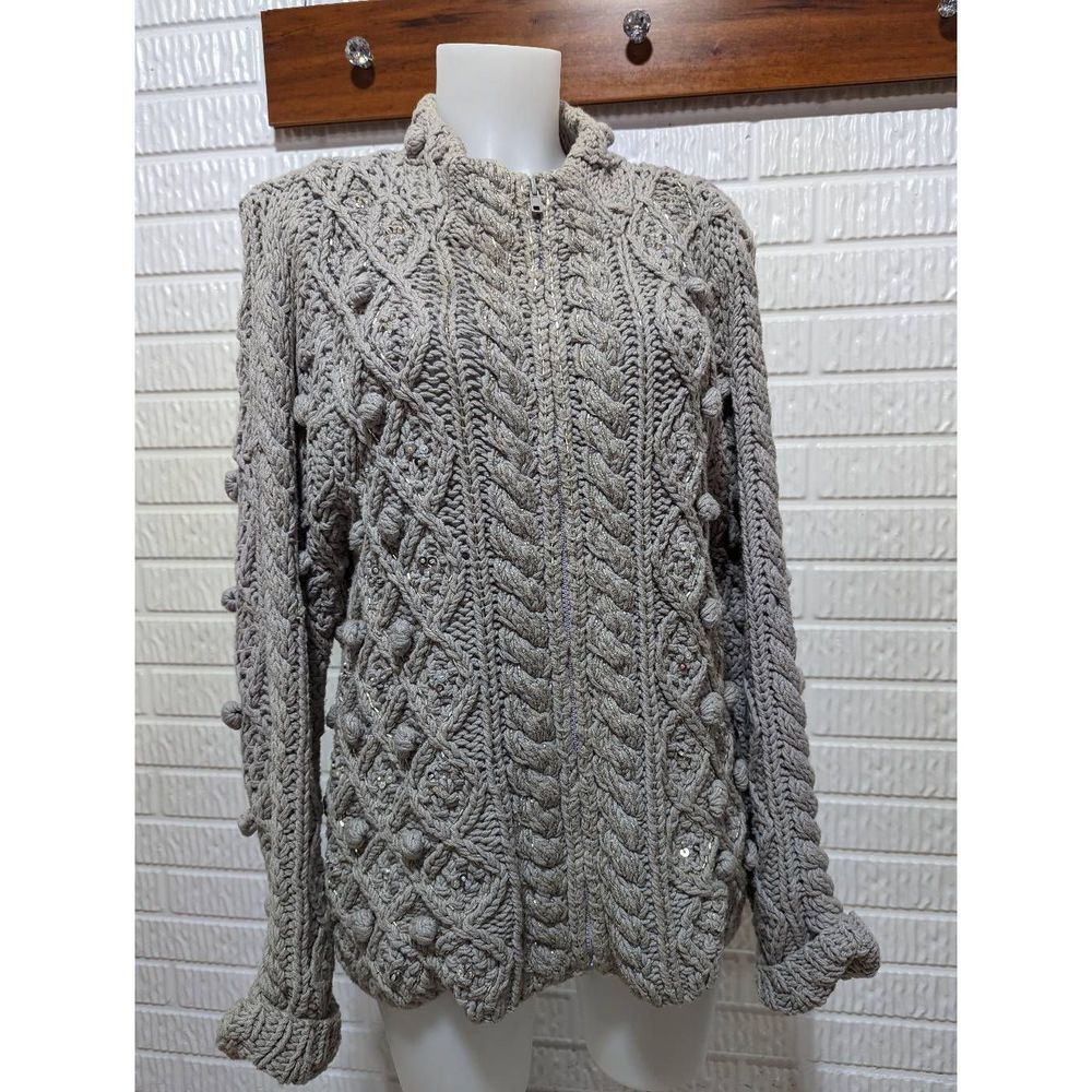 Saks Fifth Ave Folio Women's Gray Full-Zip Chunky Knit Long-Sleeve Sweater SizeM